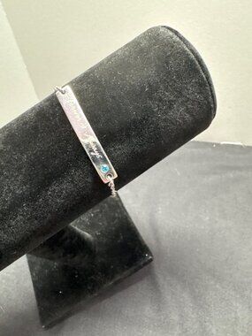 Sterling Silver Forever & Always Love Engraved Bracelet Blue Gemstone Accent & A